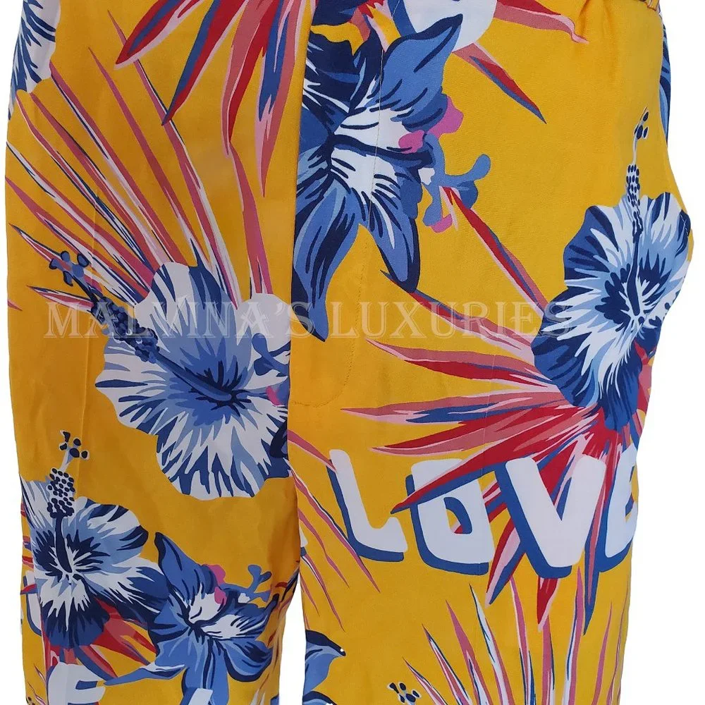 GUCCI CROPPED PANTS HAWAIIAN BERMUDA SHORTS HIBISCUS LEAVES PRINT sz IT 38 US 2